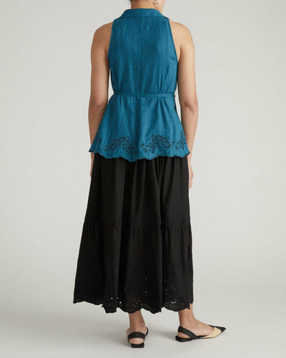 Universal Standard Tosca Embroidered Linen Blend Maxi Skirt - Black