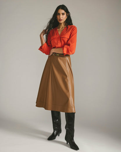 Universal Standard Charlotte Faux Leather Skirt - Classic Camel