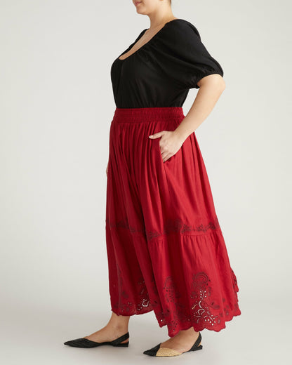 Universal Standard Tosca Embroidered Linen Blend Maxi Skirt - Vibrant Red