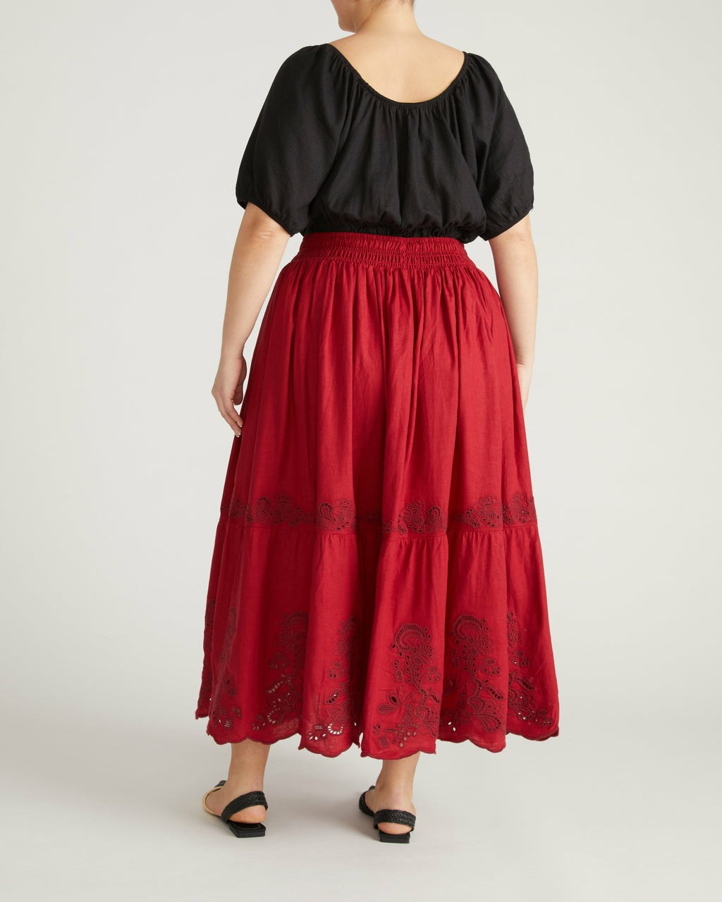 Universal Standard Tosca Embroidered Linen Blend Maxi Skirt - Vibrant Red
