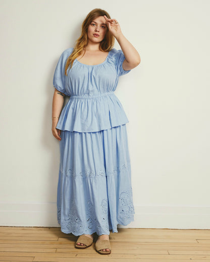 Universal Standard Tosca Embroidered Linen Blend Maxi Skirt - Cielo Blue