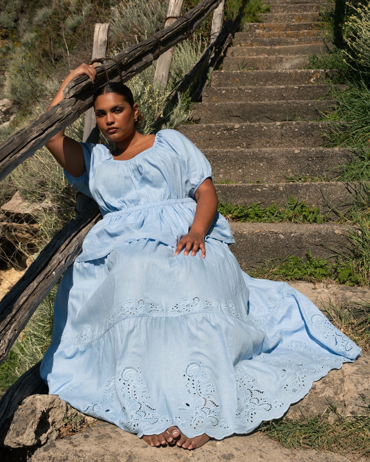 Universal Standard Tosca Embroidered Linen Blend Maxi Skirt - Cielo Blue