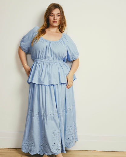 Universal Standard Tosca Embroidered Linen Blend Maxi Skirt - Cielo Blue