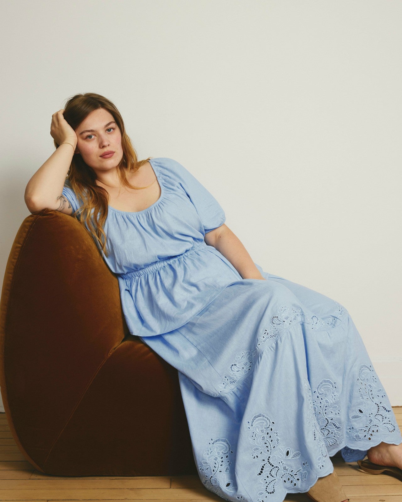 Universal Standard Tosca Embroidered Linen Blend Maxi Skirt - Cielo Blue
