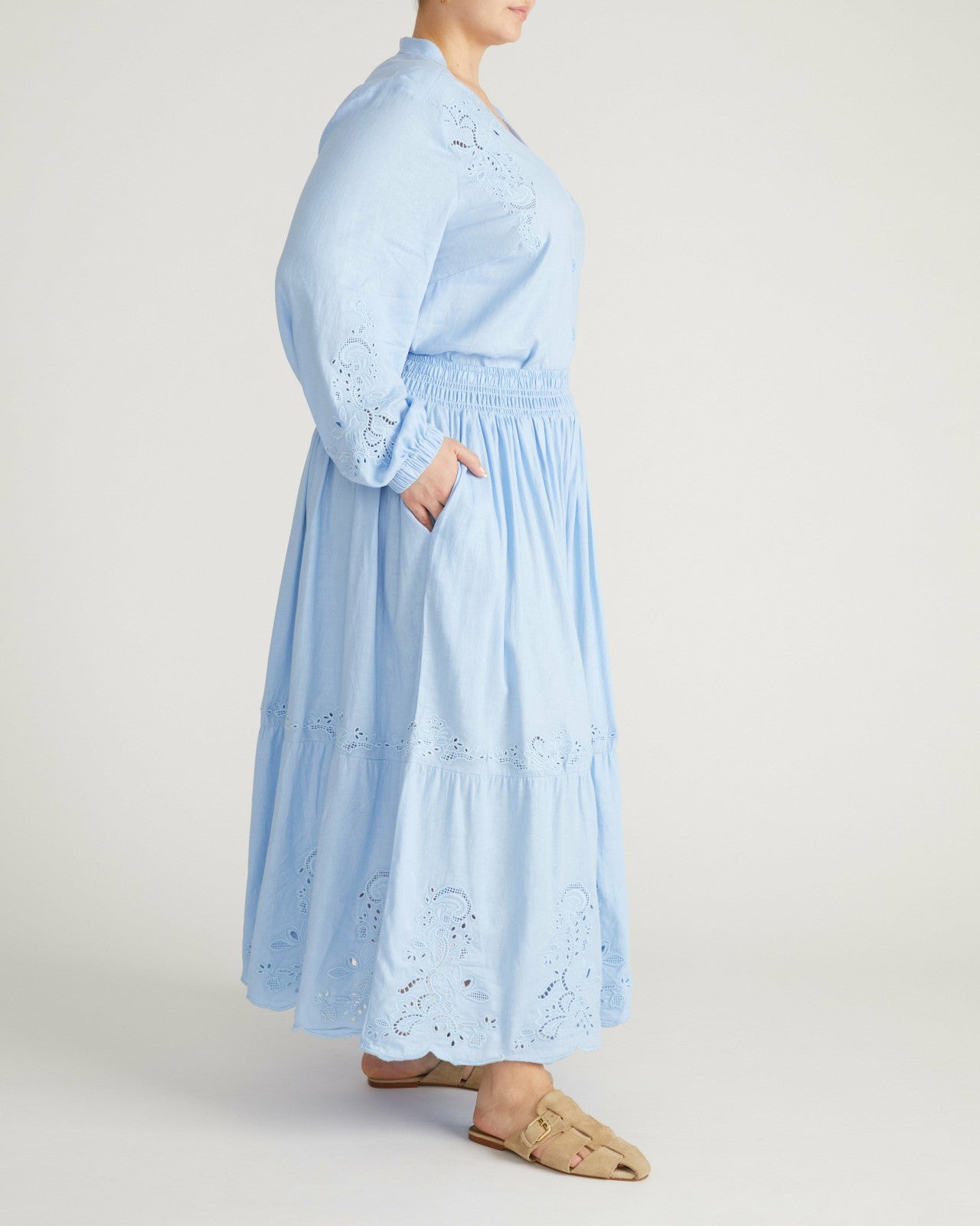 Universal Standard Tosca Embroidered Linen Blend Maxi Skirt - Cielo Blue