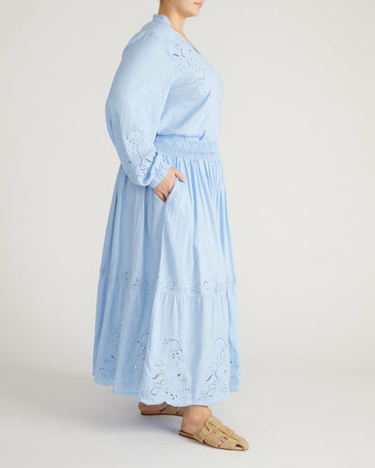 Universal Standard Tosca Embroidered Linen Blend Maxi Skirt - Cielo Blue