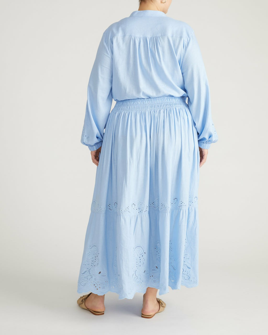 Universal Standard Tosca Embroidered Linen Blend Maxi Skirt - Cielo Blue