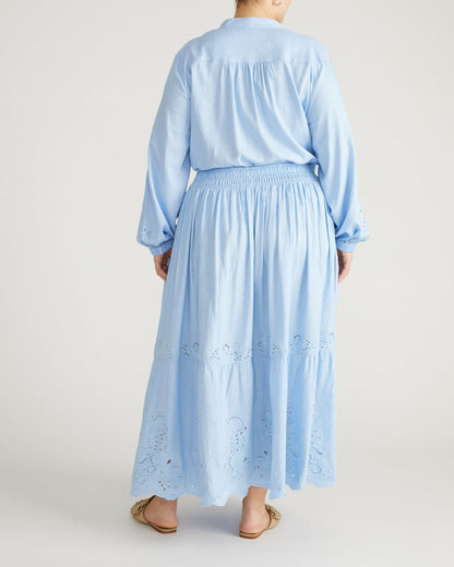 Universal Standard Tosca Embroidered Linen Blend Maxi Skirt - Cielo Blue