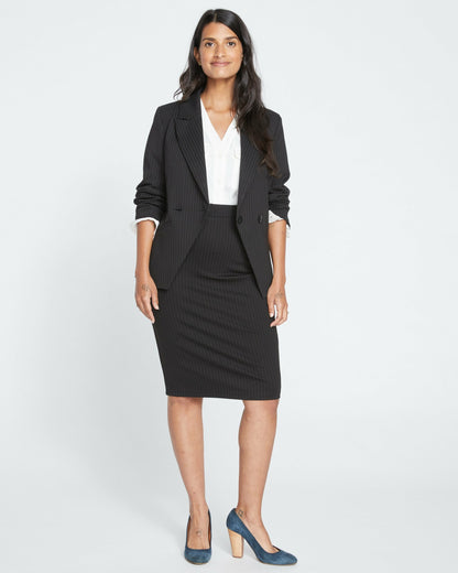 Universal Standard Danube Ponte Skirt - Slate Pinstripe