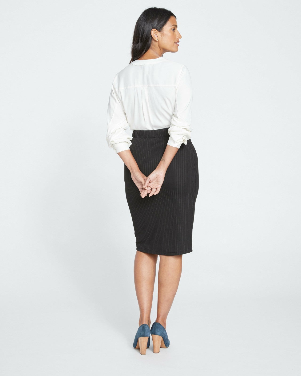 Universal Standard Danube Ponte Skirt - Slate Pinstripe