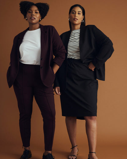 Universal Standard Danube Ponte Skirt - Slate Pinstripe