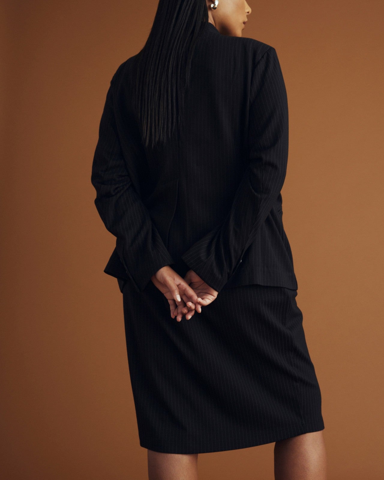 Universal Standard Danube Ponte Skirt - Slate Pinstripe