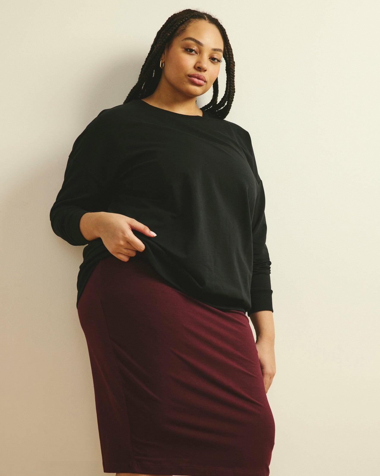 Universal Standard Danube Jersey Skirt - Black Cherry