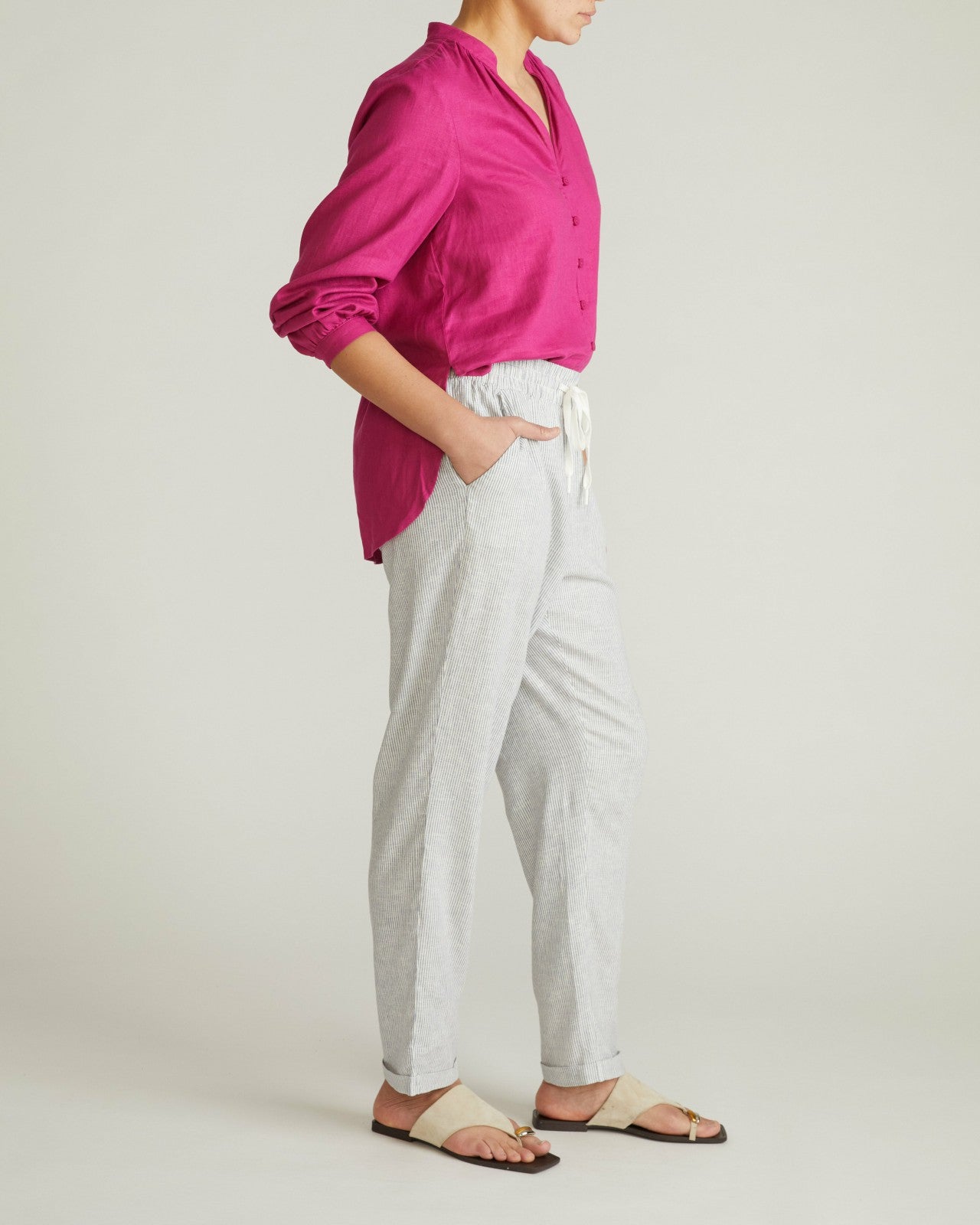 Universal Standard Sayville Linen Blend Drawstring Pant - Beach Stripe