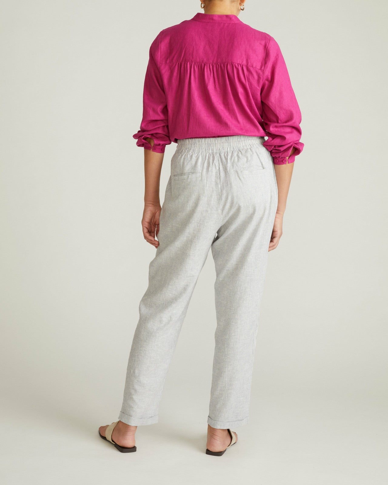 Universal Standard Sayville Linen Blend Drawstring Pant - Beach Stripe