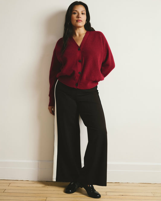 Universal Standard Stephanie Wide Leg Stripe Ponte Pants 30 Inch - Espresso with Black/Ec