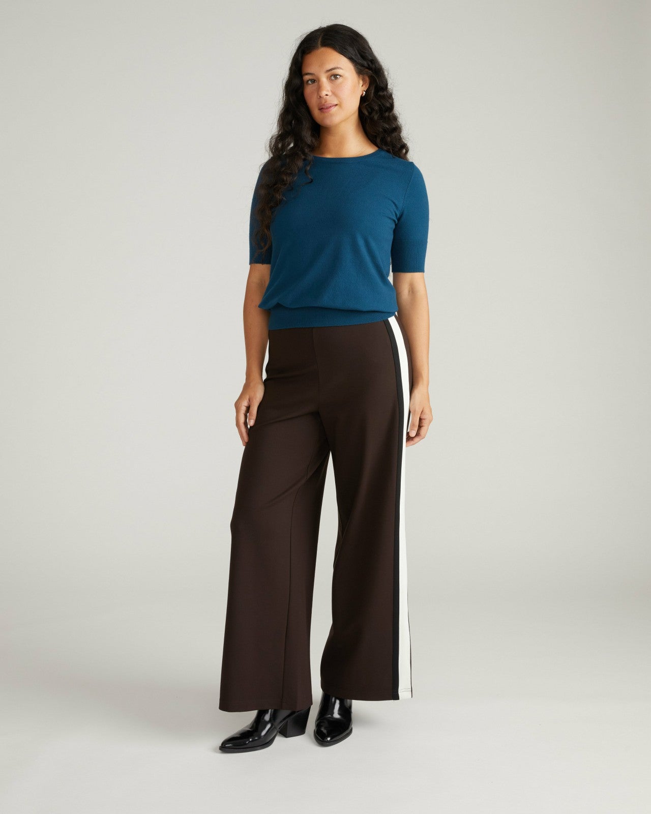 Universal Standard Stephanie Wide Leg Stripe Ponte Pants 30 Inch - Espresso with Black/Ec