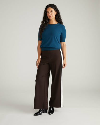 Universal Standard Stephanie Wide Leg Stripe Ponte Pants 30 Inch - Espresso with Black/Ec