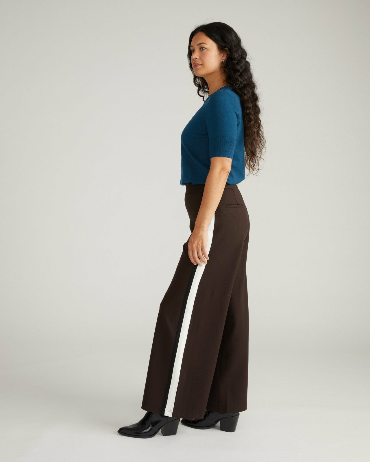 Universal Standard Stephanie Wide Leg Stripe Ponte Pants 30 Inch - Espresso with Black/Ec