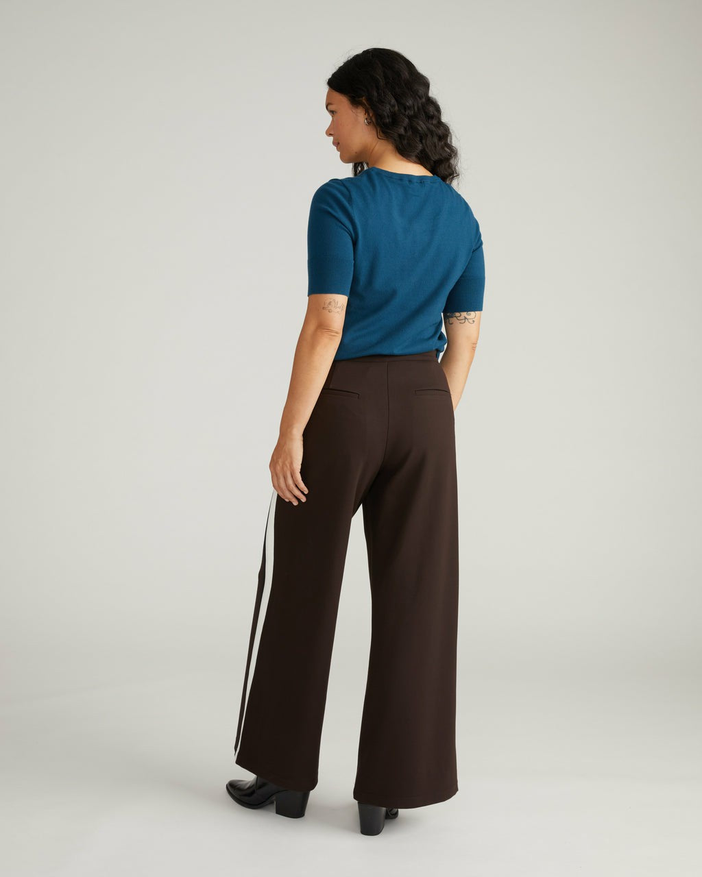 Universal Standard Stephanie Wide Leg Stripe Ponte Pants 30 Inch - Espresso with Black/Ec