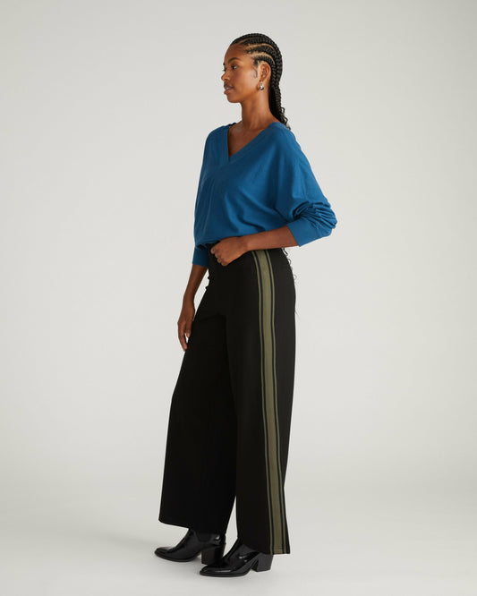 Universal Standard Stephanie Wide Leg Stripe Ponte Pants 30 Inch - Black with Camo Stripe