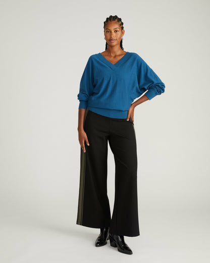 Universal Standard Stephanie Wide Leg Stripe Ponte Pants 30 Inch - Black with Camo Stripe