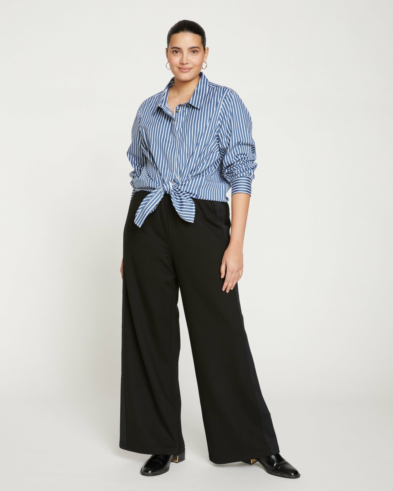 Universal Standard Stephanie Wide Leg Stripe Ponte Pants 33 Inch - Black with Black Strip