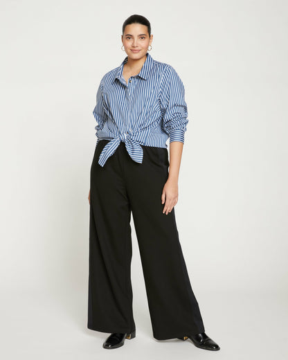 Universal Standard Stephanie Wide Leg Stripe Ponte Pants 33 Inch - Black with Black Strip
