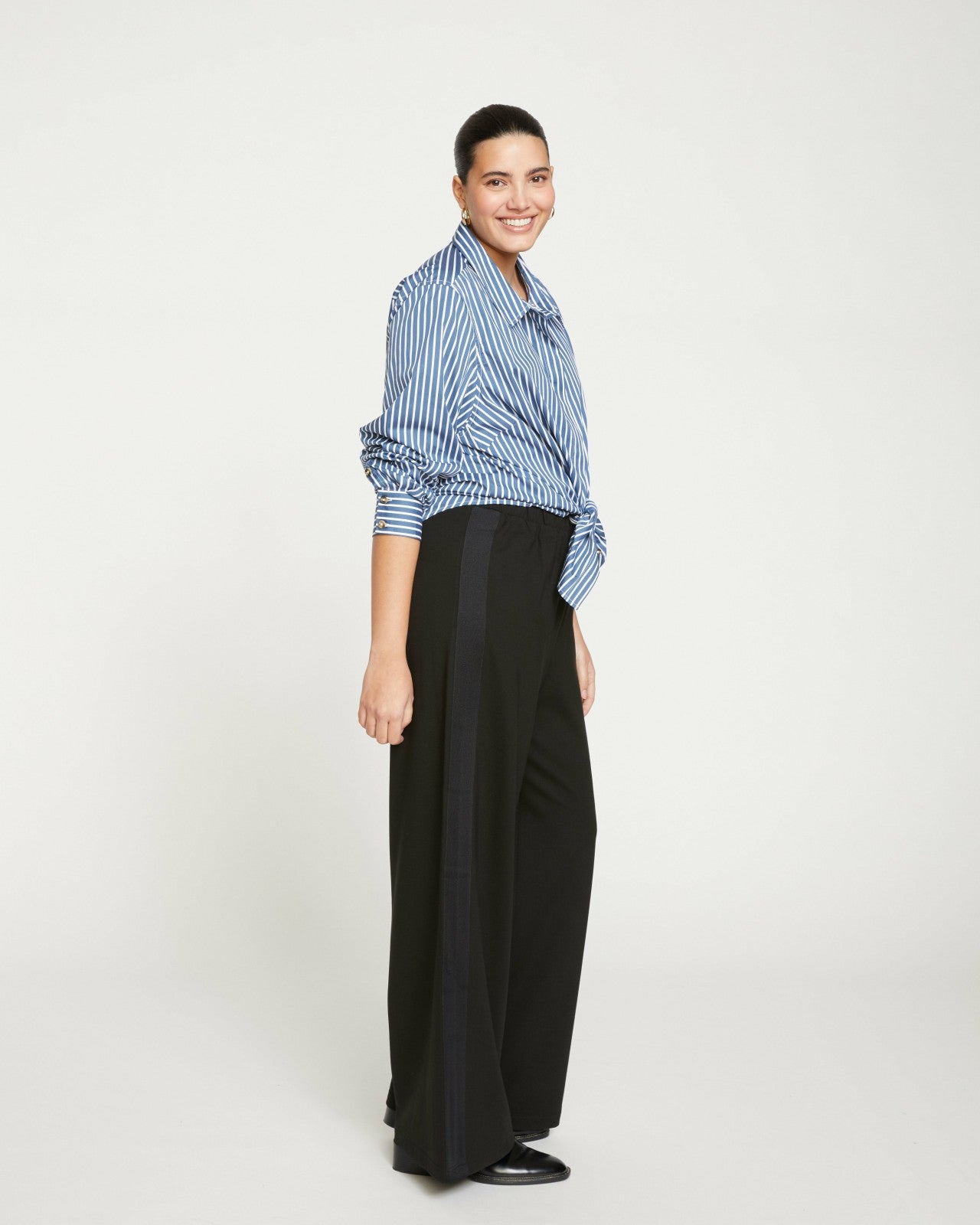 Universal Standard Stephanie Wide Leg Stripe Ponte Pants 33 Inch - Black with Black Strip