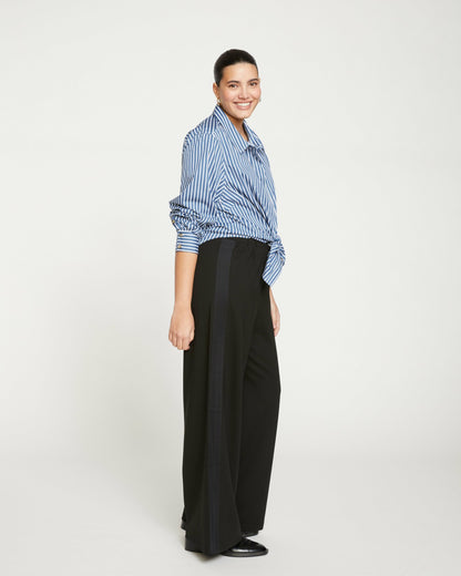Universal Standard Stephanie Wide Leg Stripe Ponte Pants 33 Inch - Black with Black Strip