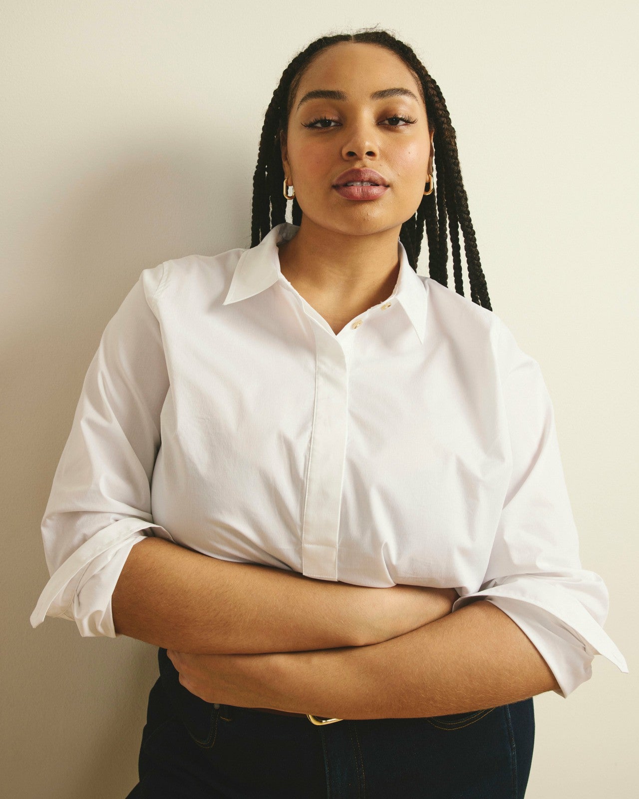 Universal Standard Elbe Popover Stretch Poplin Shirt Classic Fit - White