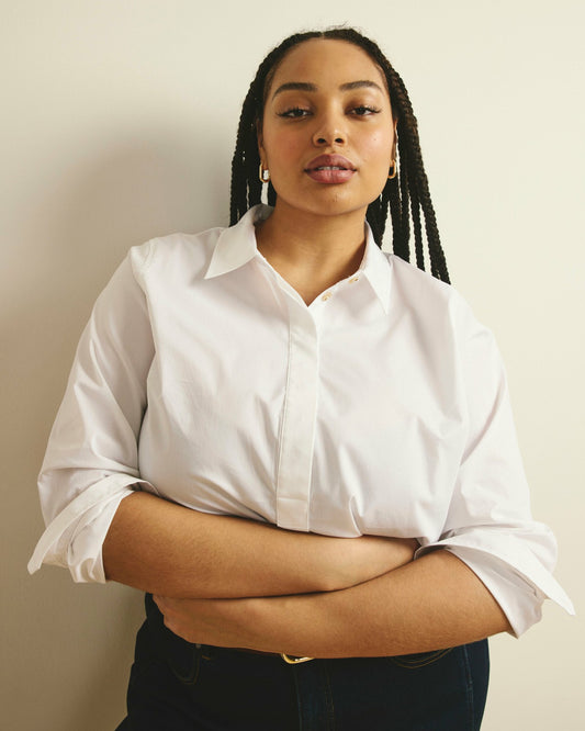 Universal Standard Elbe Popover Stretch Poplin Shirt Classic Fit - White