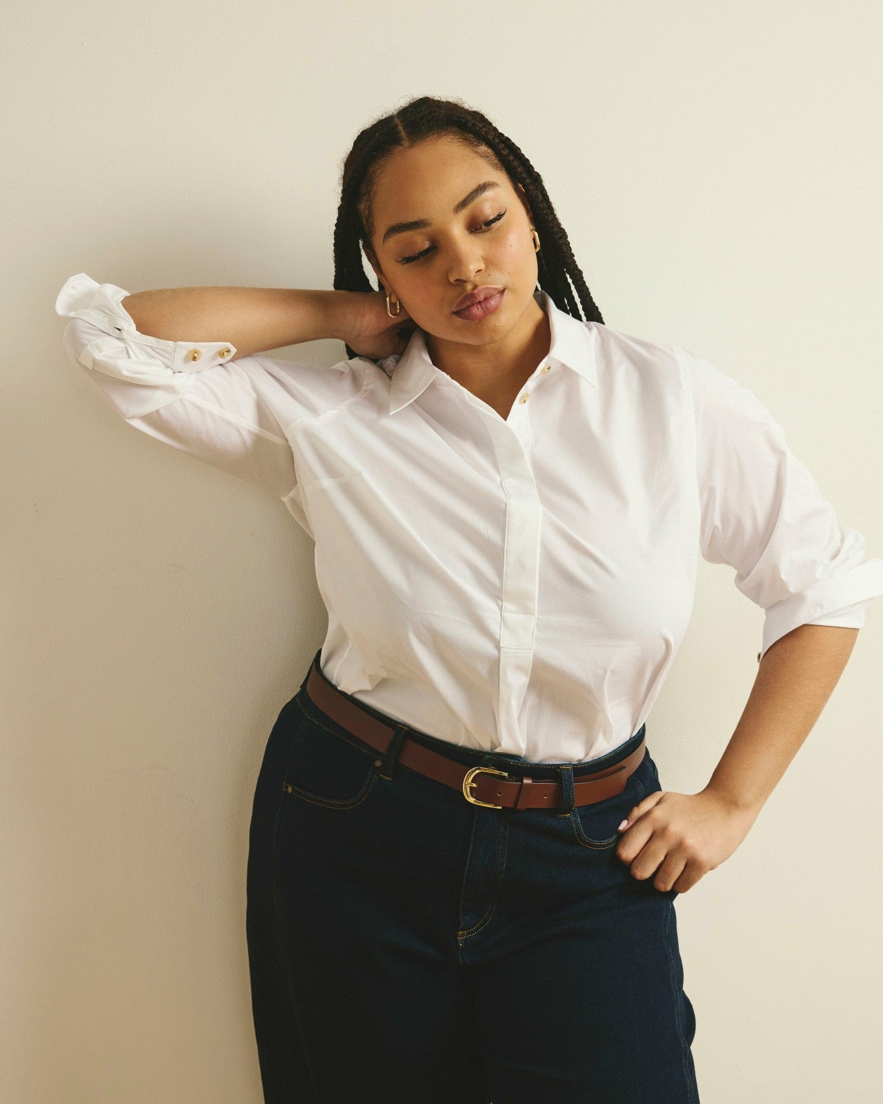 Universal Standard Elbe Popover Stretch Poplin Shirt Classic Fit - White