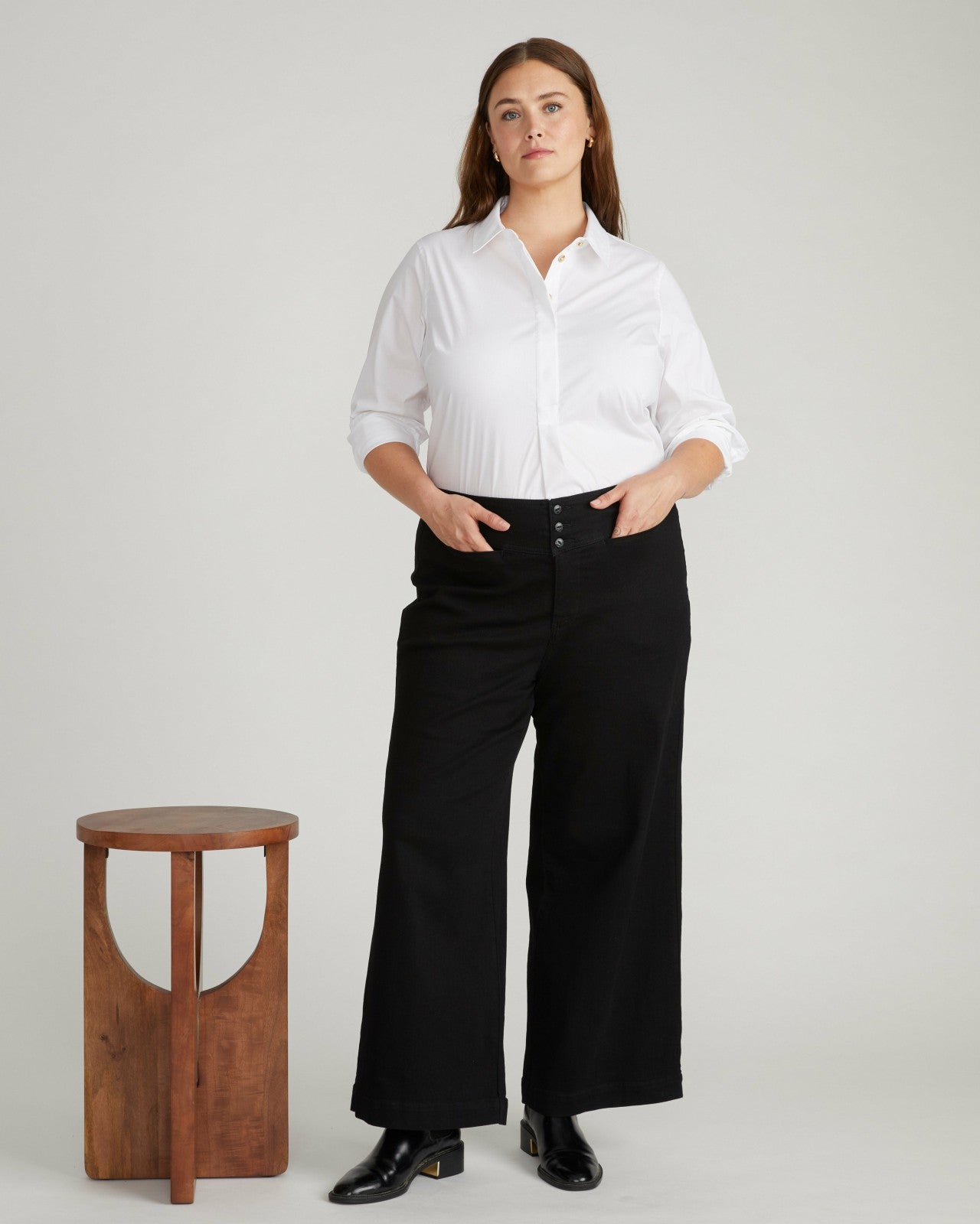 Universal Standard Elbe Popover Stretch Poplin Shirt Classic Fit - White