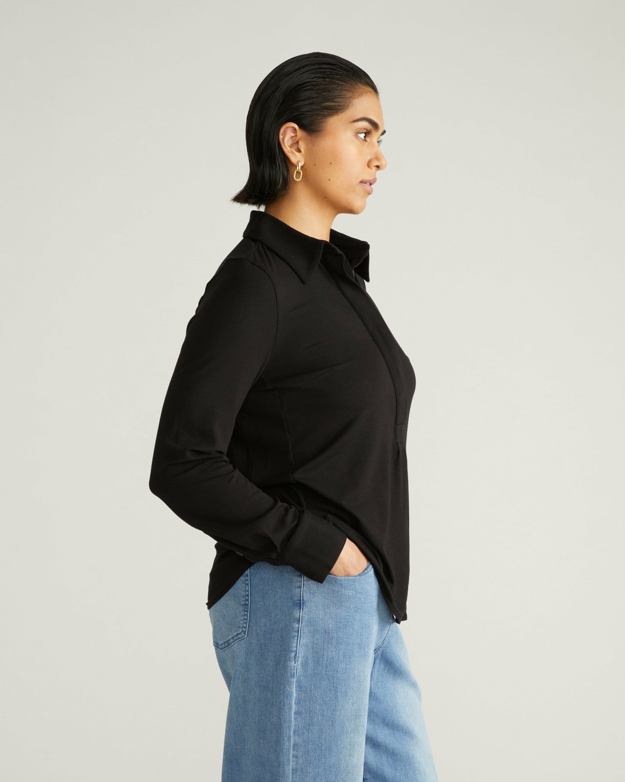 Universal Standard Elbe Popover Liquid Jersey Shirt Classic Fit - Black