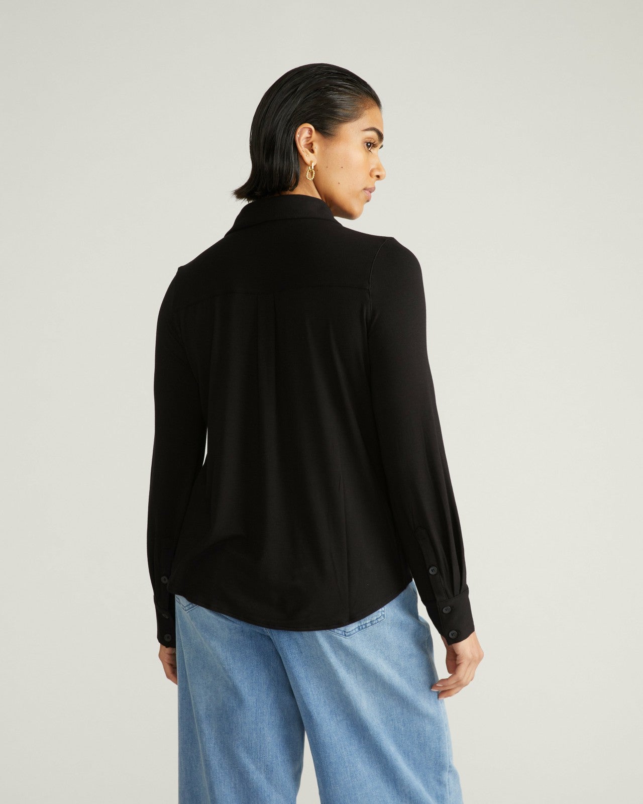Universal Standard Elbe Popover Liquid Jersey Shirt Classic Fit - Black