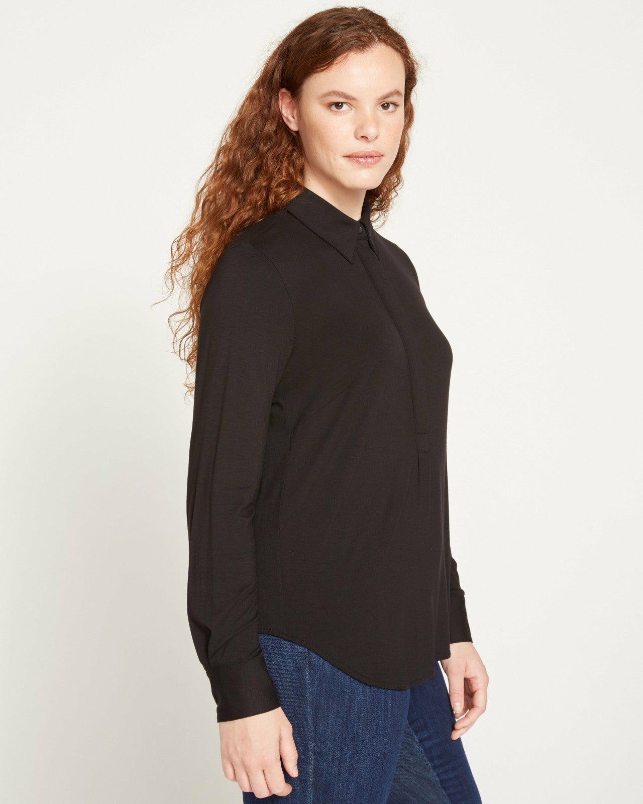 Universal Standard Elbe Popover Liquid Jersey Shirt Classic Fit - Black