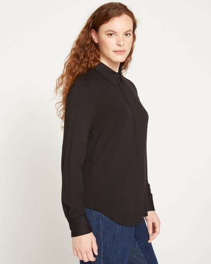 Universal Standard Elbe Popover Liquid Jersey Shirt Classic Fit - Black