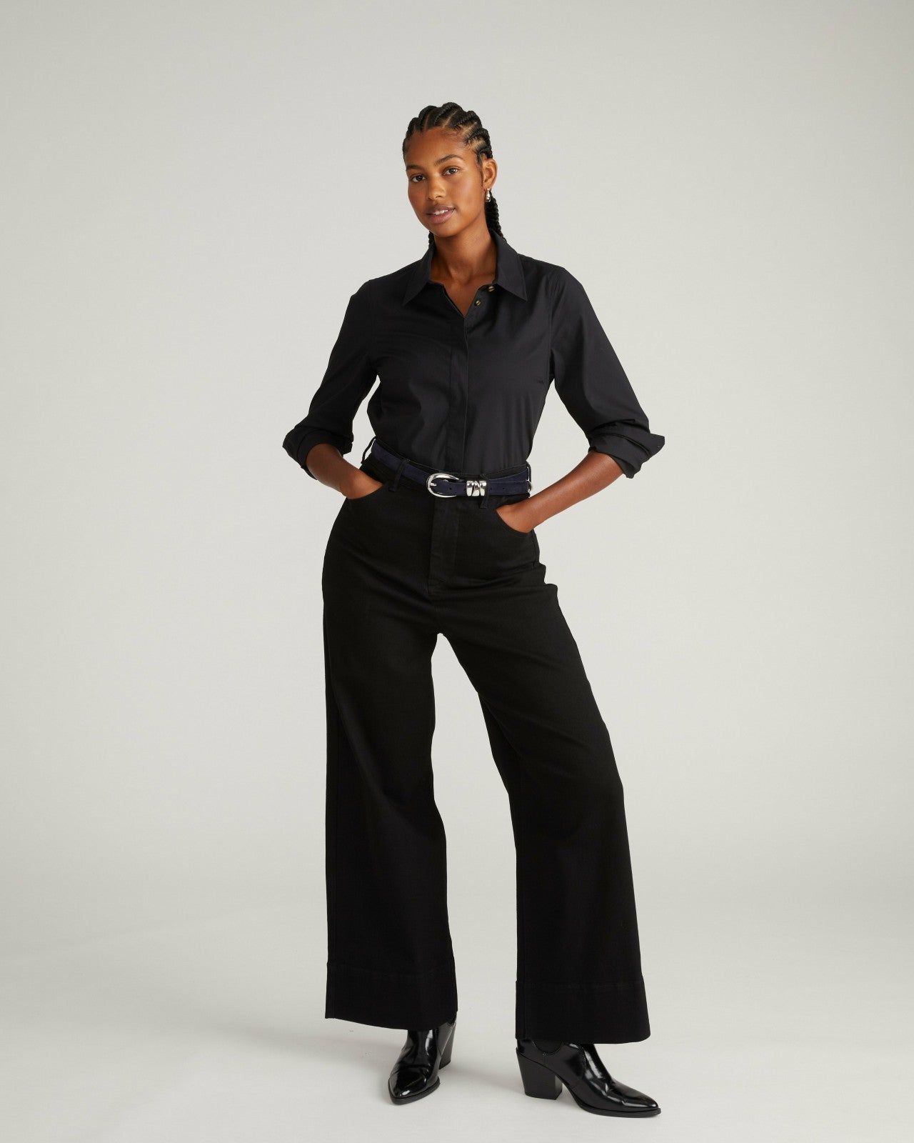 Universal Standard Elbe Stretch Poplin Shirt Classic Fit - Black