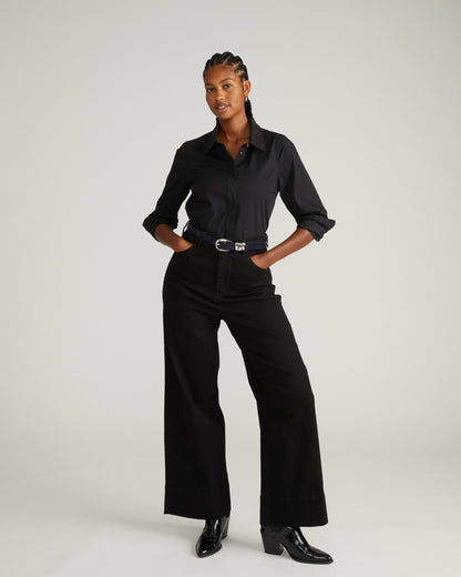Universal Standard Elbe Stretch Poplin Shirt Classic Fit - Black