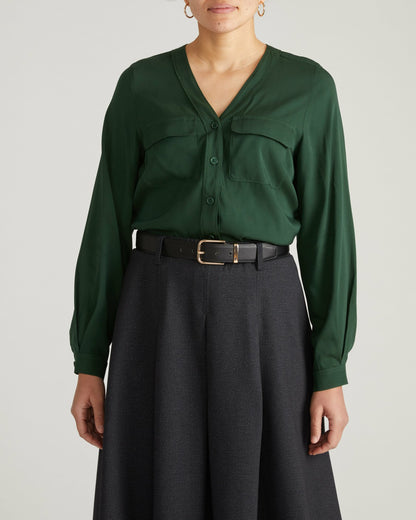 Universal Standard Cooling Stretch Cupro Button-Down Blouse - Forest Green