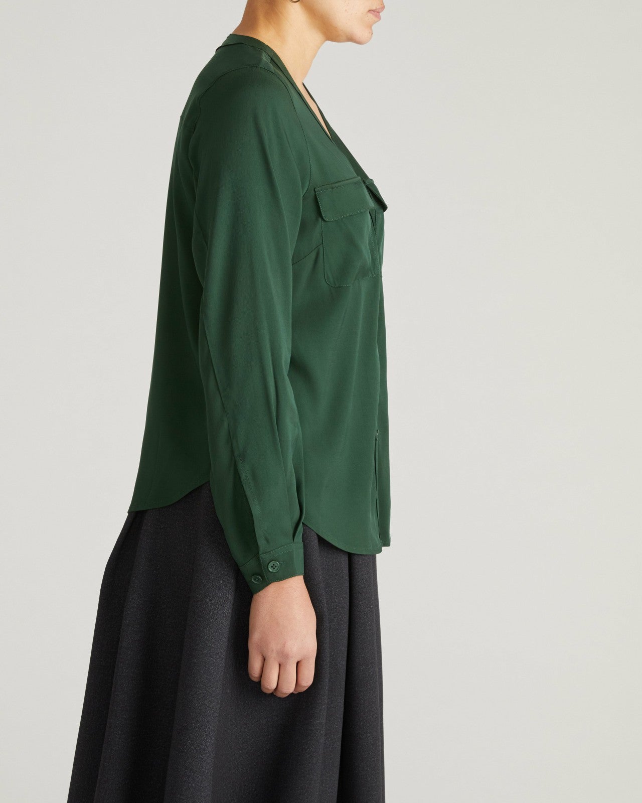 Universal Standard Cooling Stretch Cupro Button-Down Blouse - Forest Green