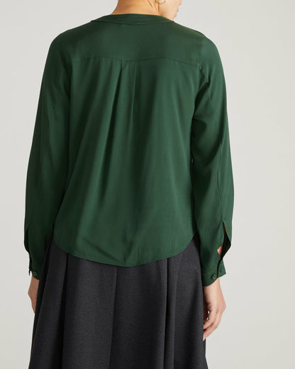 Universal Standard Cooling Stretch Cupro Button-Down Blouse - Forest Green