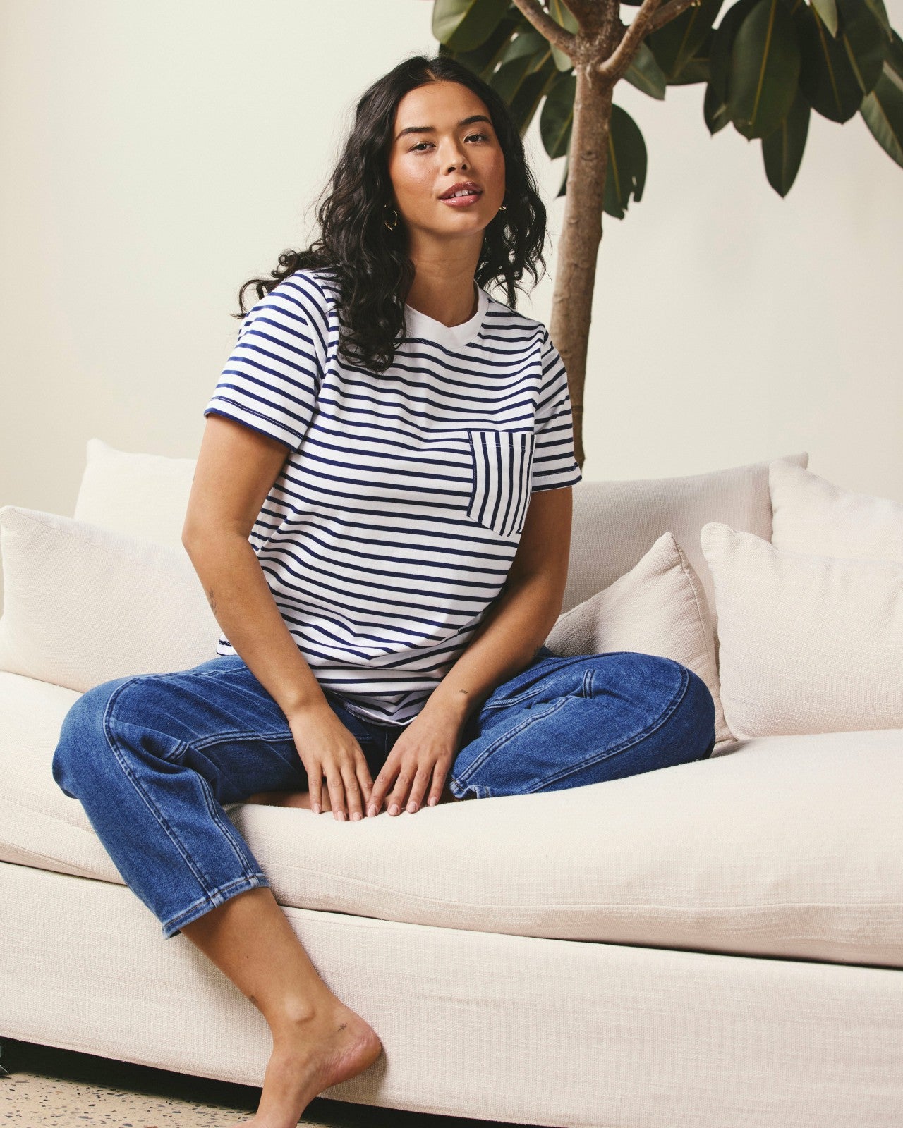 Universal Standard Breton Stripe Garcon Tee - White/Cenote Stripe