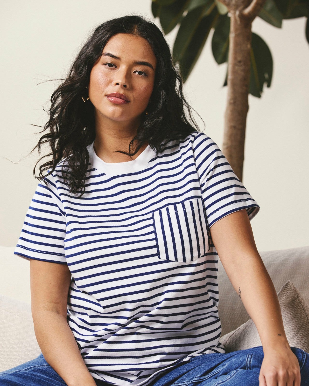 Universal Standard Breton Stripe Garcon Tee - White/Cenote Stripe