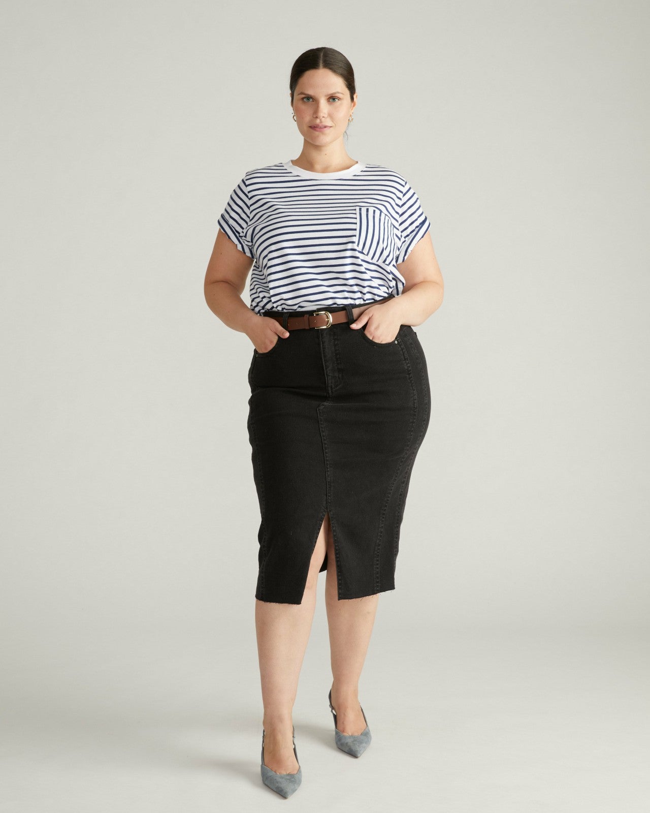 Universal Standard Breton Stripe Garcon Tee - White/Cenote Stripe