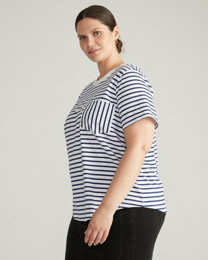 Universal Standard Breton Stripe Garcon Tee - White/Cenote Stripe