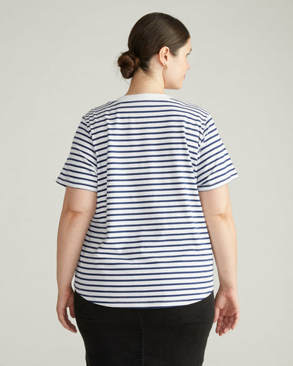 Universal Standard Breton Stripe Garcon Tee - White/Cenote Stripe