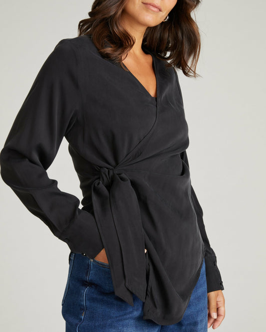 Universal Standard Beacon Stretch Cupro Wrap Shirt - Black