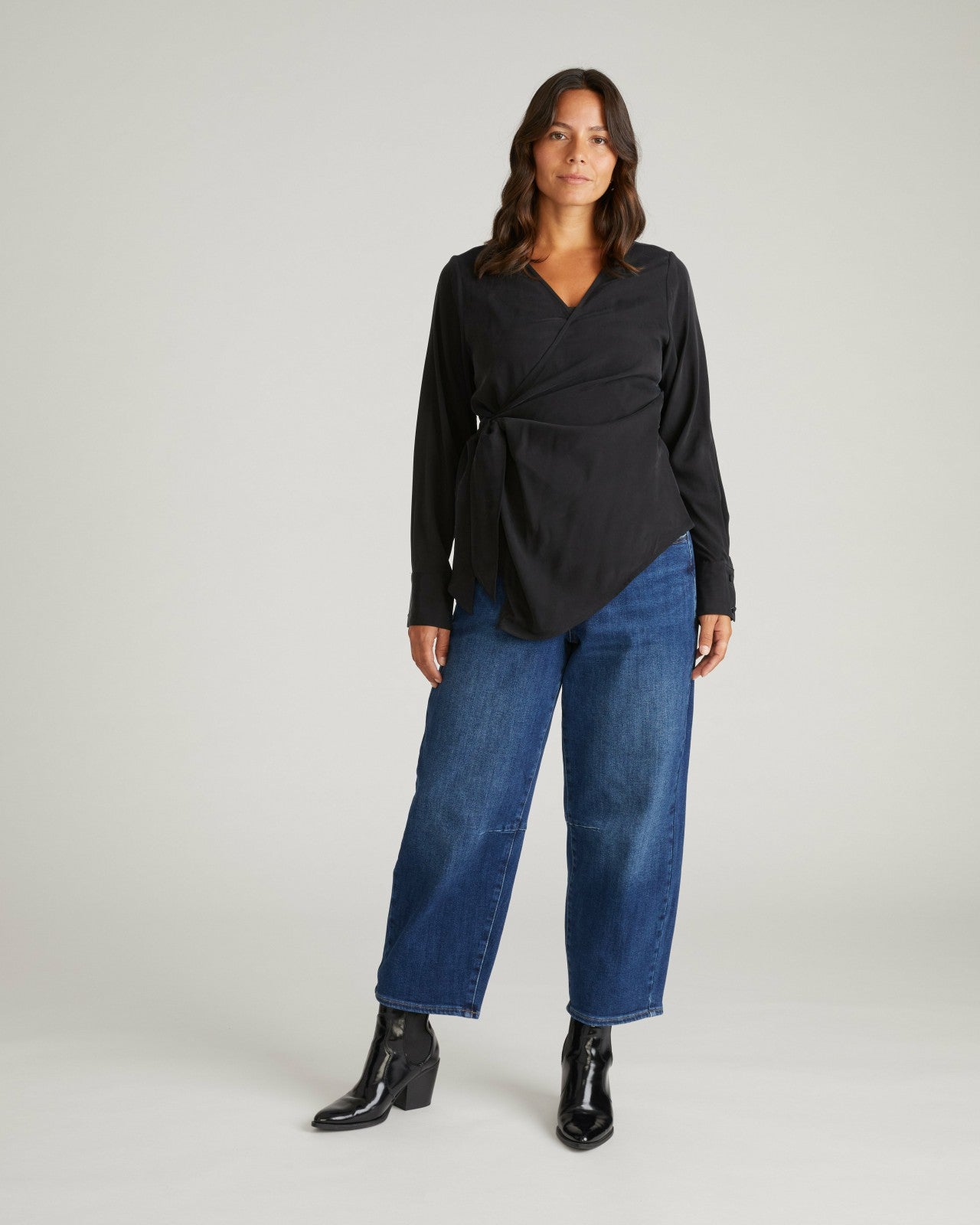 Universal Standard Beacon Stretch Cupro Wrap Shirt - Black